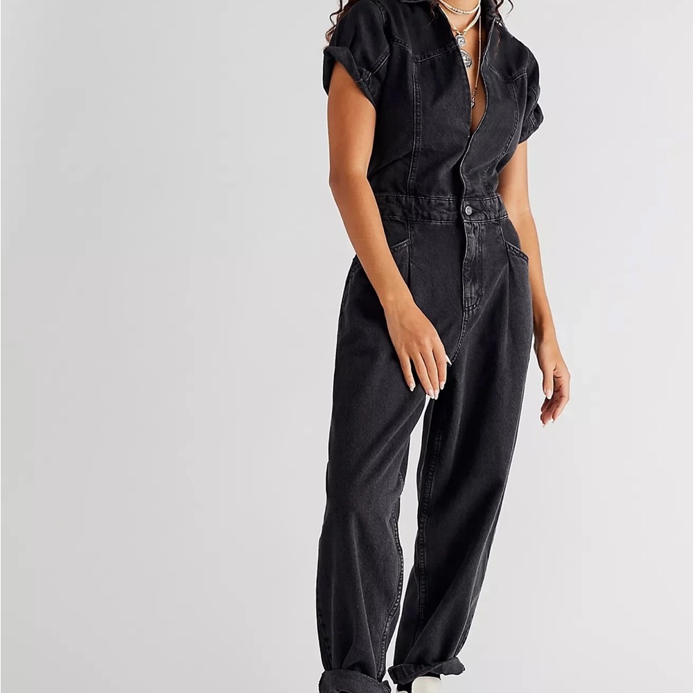 We The Free Black Denim Jumpsuit